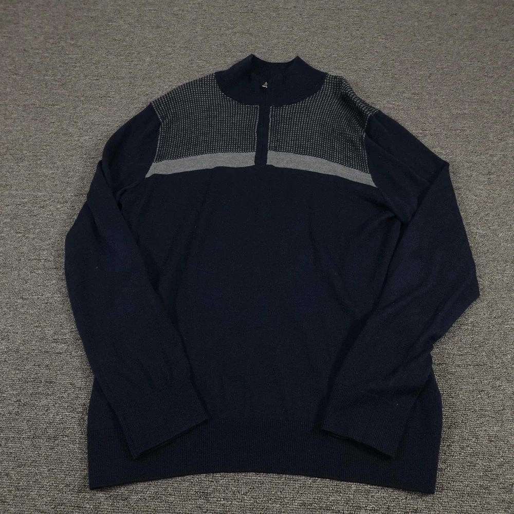 Banana Republic Sweater Mens Large Blue Merino Wool Quarter Zip Mock Neck Knit‎